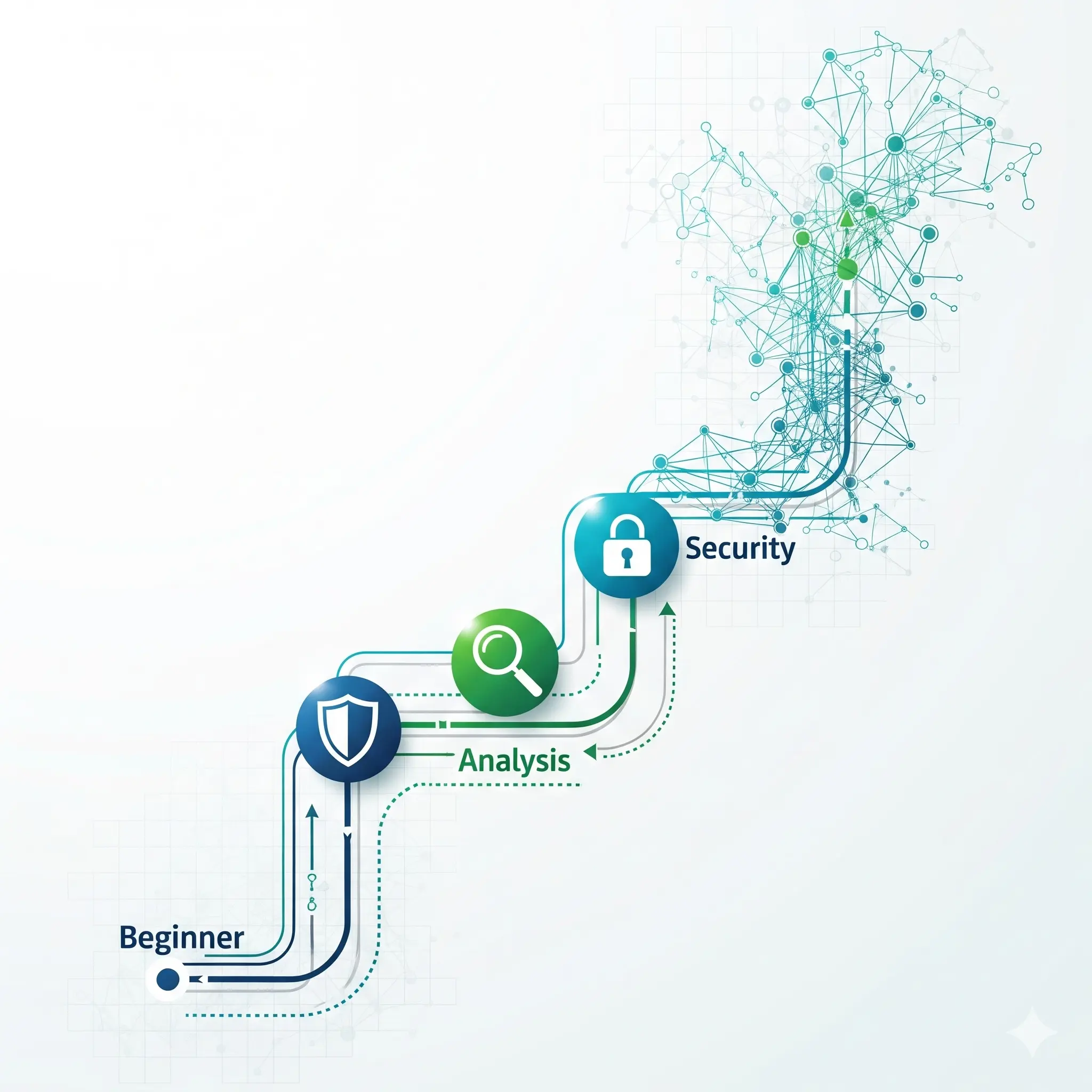 A symbolic image showing a cybersecurity career map with interconnected paths and icons.
